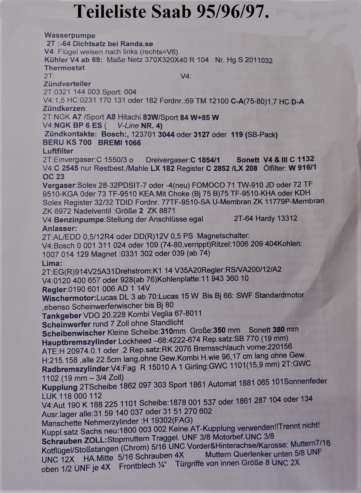 Bezugsquellen für Ersatzteile Altsaab