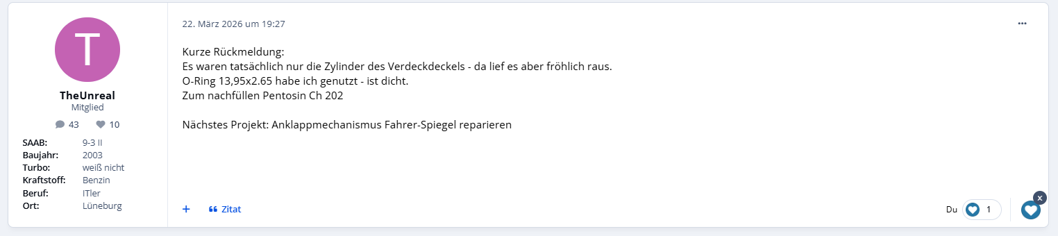 9-3 II Cabrio Verdeck-Hydraulikzylinder überholen